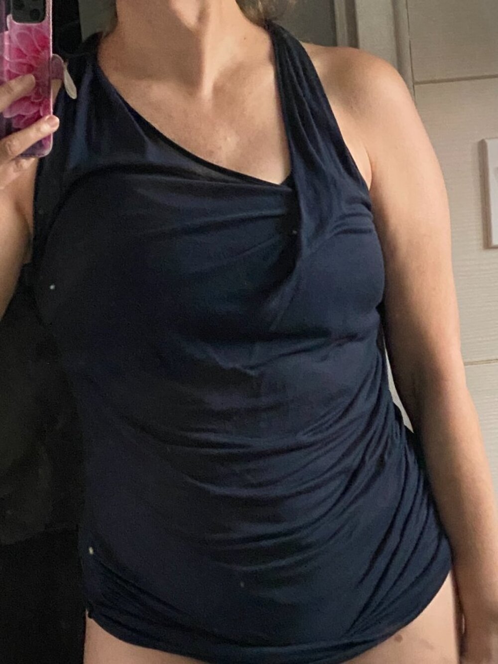 Helmut Lang Sleeveless Asymmetrical Top Draped-- Dark Blue - Med